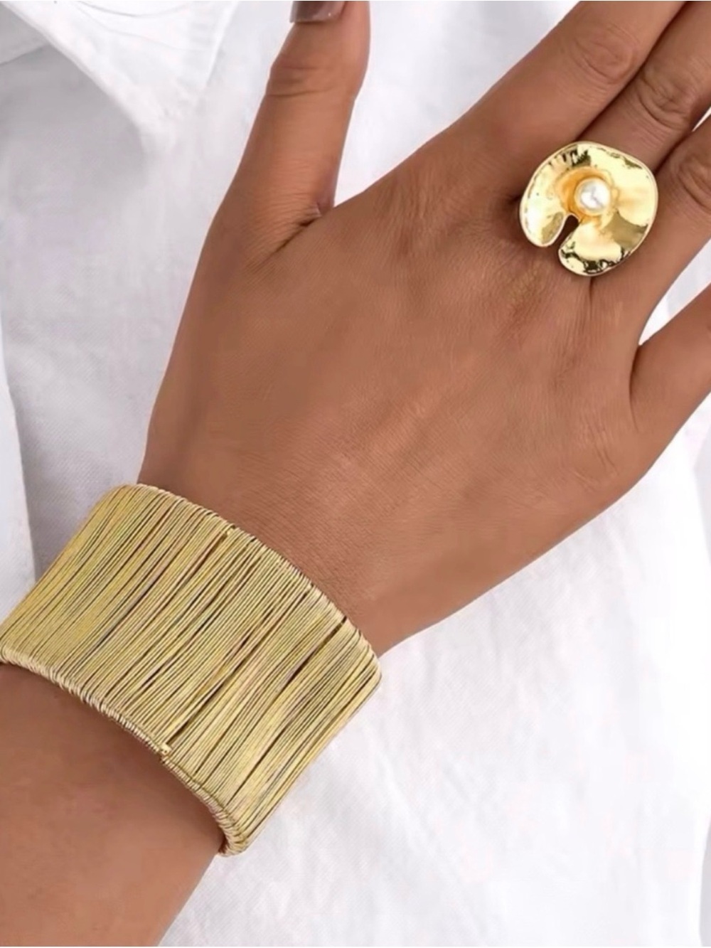 Minimalist Gold Cuff Bracelet | Wide Layered Statement Bangle |Boho Chic Jewelry